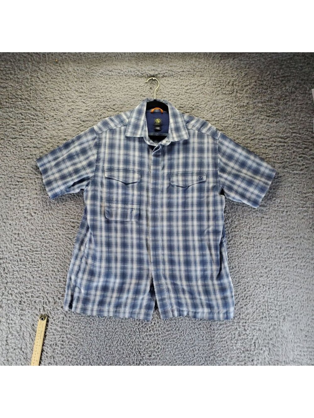 Aigle Shirt Mens Large Blue Plaid Short Sleeve Button Down Rayon Blend